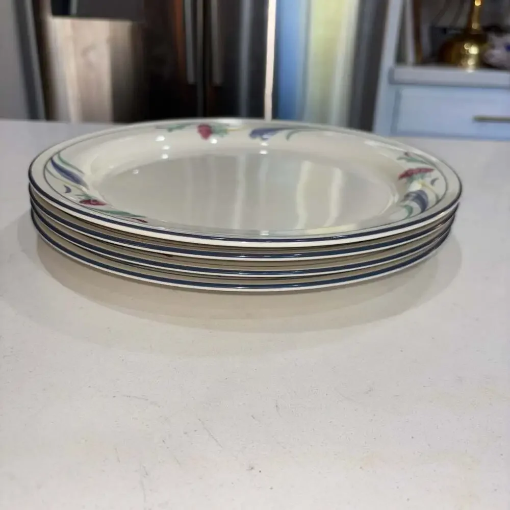 Lenox Chinastone Poppies on Blue Dinner Plates, Set of 4